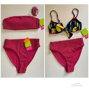 Tabitha Brown Bikini Set Size Small Two Tone Pucker Texture + Tropical Print NWT